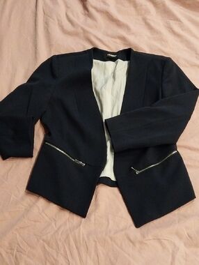 Express Navy Open-Front Women's Blazer with Zipper Pockets